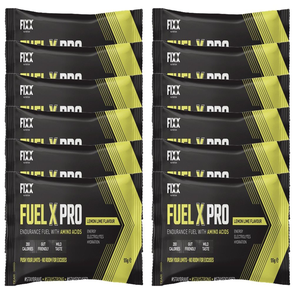 Fixx Nutrition Fuel X Pro Endurance Fuel With Amino Acids - Energy, Electrolytes, Hydration - Box of 12 x 55g Sachets (Lemon Lime)