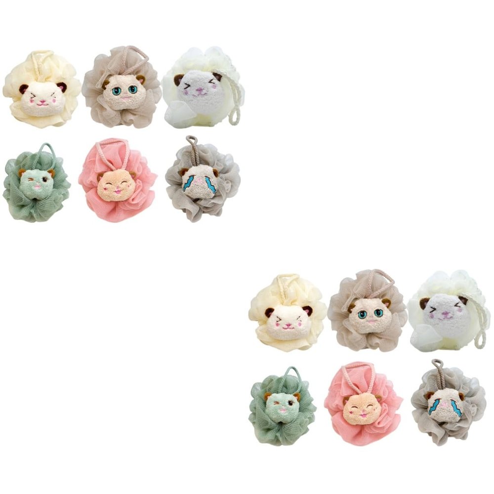 FRCOLOR 12pcs Shower Foaming Balls Bath Balls for Boys and Girls Cartoon Design for Bath Sensory Toys and Boys and Girls Wash Hanging Ropes Included