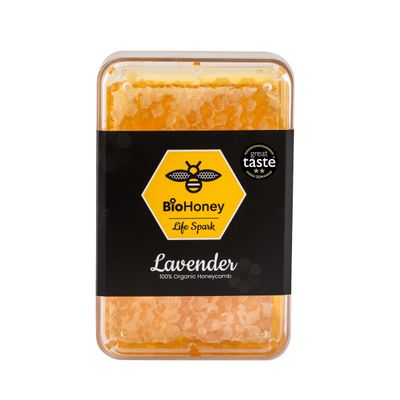Organic Honeycomb BioHoney 200g Greate Taste Awards 100% Pure Raw Gourmet Honeycomb,No Preservatives, No Additives, Fresh From The Hive SGS Certified GB-ORG-04 BioHoney.uk (200g, Lavender)
