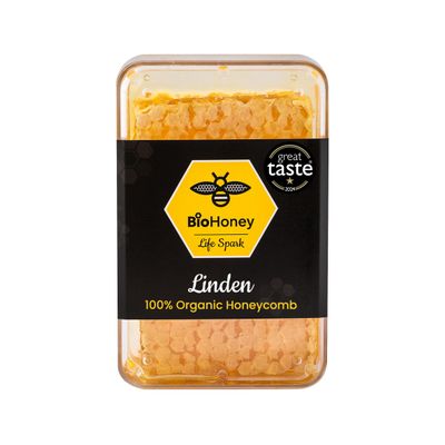 BioHoney Linden Organic Raw Honeycomb 200g 100% Pure & Unfiltered, Great Taste Award Winner, Certified Organic GB-ORG-04 Premium Bulgarian Honey