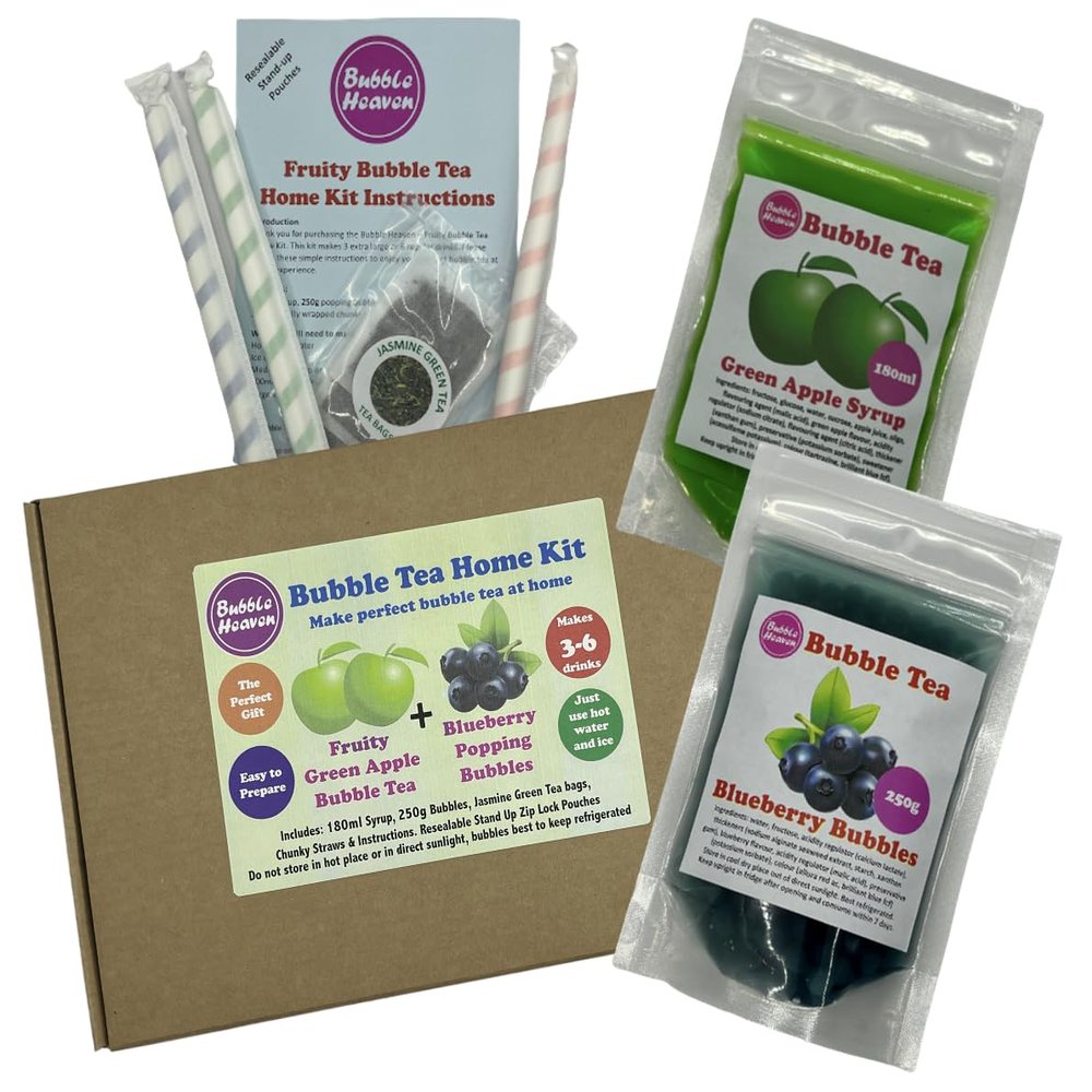 Fruity Green Apple with Blueberry Popping Bobas Bubble Tea Kit 3 to 6 Drinks