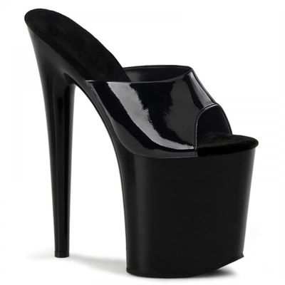 PROMI High Heels 20cm Black Slim Heeled Sandals Slippers-black||42