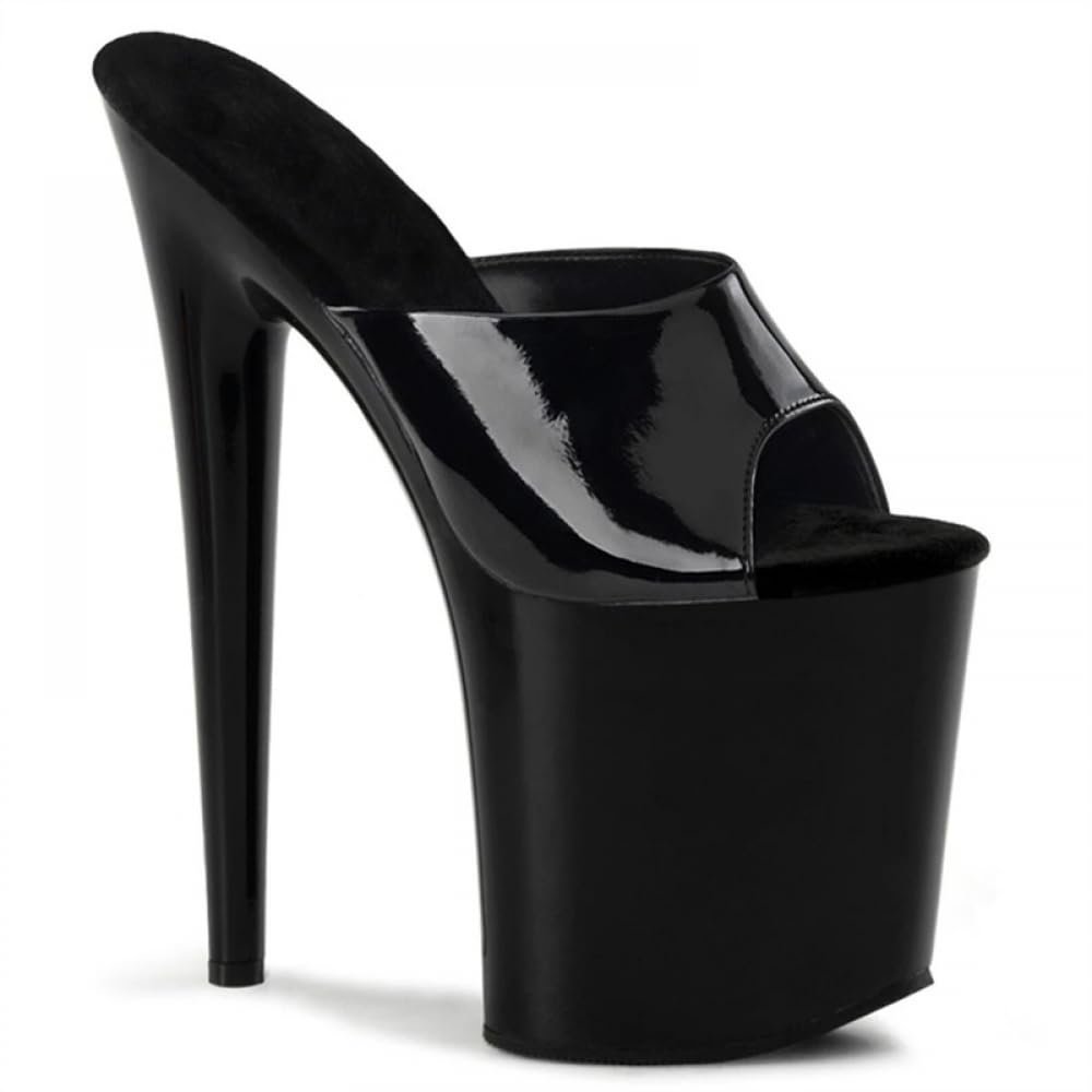 PROMI High Heels 20cm Black Slim Heeled Sandals Slippers-black||42