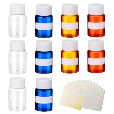 10 Pcs 30ml Pill Containers, Portable Pill Bottles with 13 Stickers, Reusable Travel Bottles with White Screw Cap Lids