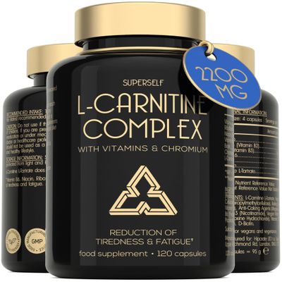 L-Carnitine Capsules 2200mg - High Strength L-Carnitine Complex with Vitamins D & B - Pre-Workout Energy Supplement - Reduces Tiredness & Helps Metabolism - 120 Tablets - UK Made L Carnitine Tartrate