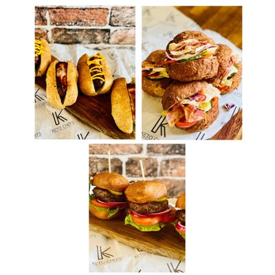 Keto Chefs Ultra Low Carb Mixed Rolls Basket: Finger Rolls + Multiseed Rolls + Rustic Farmhouse Rolls - 3 Packs of 4 x 75g