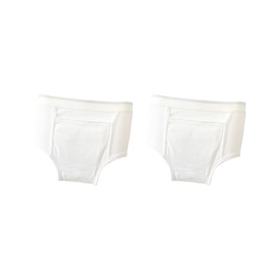2 Set of Washable Absorbency Incontinence Aid Cotton Underwear Briefs for Men M, White