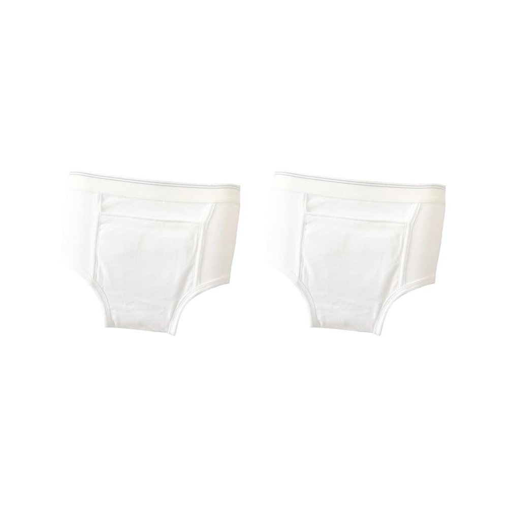 2 Set of Washable Absorbency Incontinence Aid Cotton Underwear Briefs for Men M, White