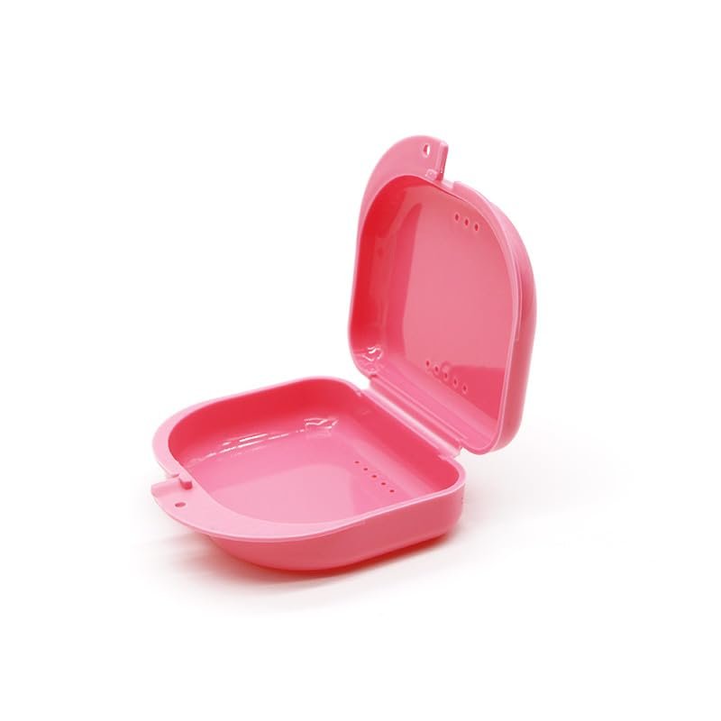50 Pack Dental Orthodontic Retainer Box Denture Storage Container Mouth Guard Box with Vent and Hinged Lid (Color : Pink - 50pcs)
