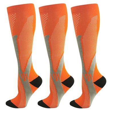 3 Pairs Compression Socks/Stockings for Men & Women, 20-30mmHg Knee High Compression Socks, for Calf & Ankle Support, Sports, Flying, Maternity Pregnancy, Nurses (S-M,Orange)