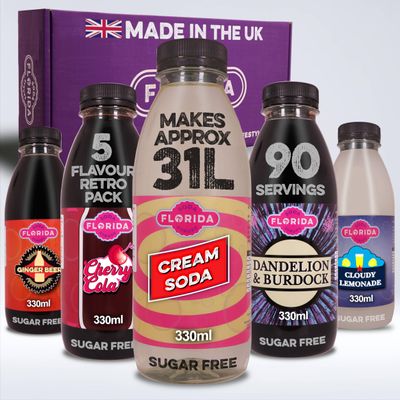 Florida Soda Syrup Compatible With Sodastream - Retro Flavours Aspartame & Sugar Free Cream Soda, Cloudy Lemonade, Ginger Beer, Cherry Cola & Dandelion and Burdock