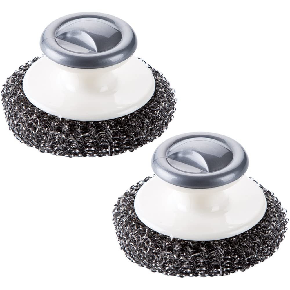 2Pcs Stainless Steel Wool Scrubber with Handle, Dish Scrubber Cleaning Supplies for Pots, Pans, Grills, Dishes