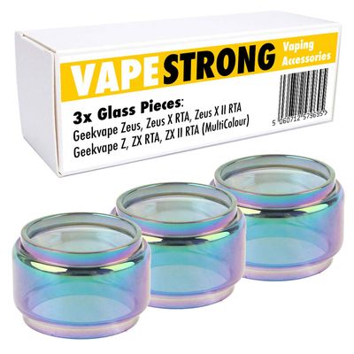 VapeStrong Multicolour 3X Spare Bubble Glass Tube for GeekVape Zeus or Z Subohm, Zeus X RTA, ZX RTA & Dual RTA Tanks Fatboy Bulb Fat Boy