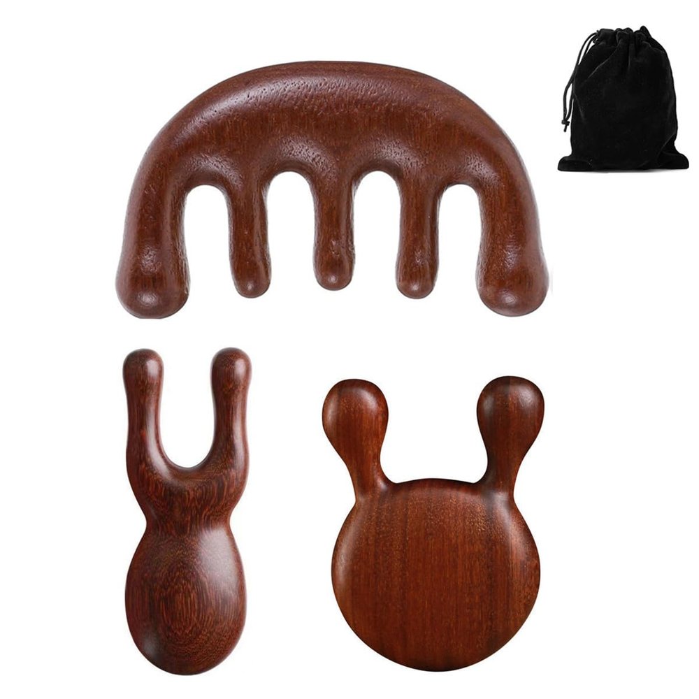 YGMXZL Gua Sha Facial Tools,Natural Sandalwood Scraping Massage Tool,Physical Therapy and SPA for Face,Eyes,Head,Neck and Body (3 Set)