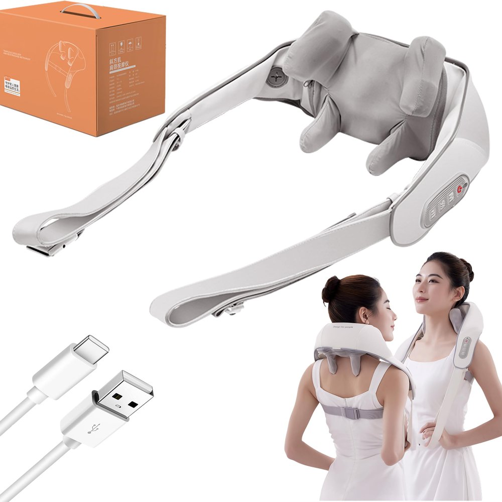 2023 Shiatsu Neck and Shoulder Massager with Soothing Heat, Electric Deep Tissue 3D Kneading Massage Pillow, Simulate Human Hand Grasping and Kneading, for Neck, Back, Shoulder, Foot, Leg, White