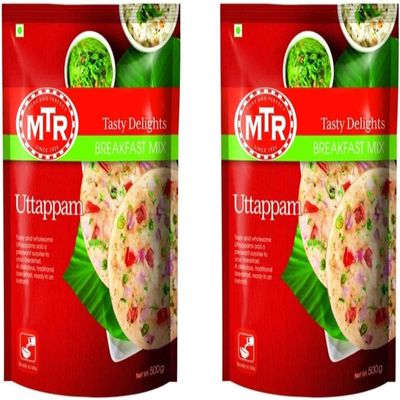 MTR Instant Ready Mix Various Flavours - Traditional South Indian Breakfast  Tasty and Healthy - Easy to Prepare Snacks - Uttappam Mix 500g (Pack of 2)