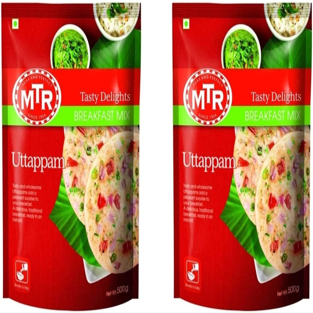 MTR Instant Ready Mix Various Flavours - Traditional South Indian Breakfast  Tasty and Healthy - Easy to Prepare Snacks - Uttappam Mix 500g (Pack of 2)