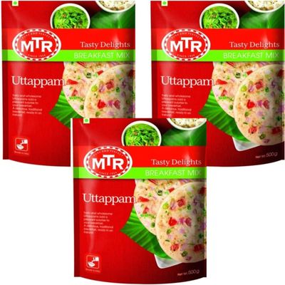 MTR Instant Ready Mix Various Flavours - Traditional South Indian Breakfast Tasty and Healthy - Easy to Prepare Snacks - Uttappam Mix 500g (Pack of 3)
