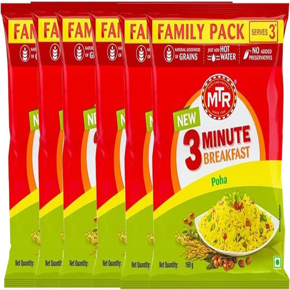 MTR Instant Ready Mix Various Flavours - Traditional South Indian Breakfast  Tasty and Healthy - Easy to Prepare Snacks - Poha-Flattened Rice 160G (Pack of 6)