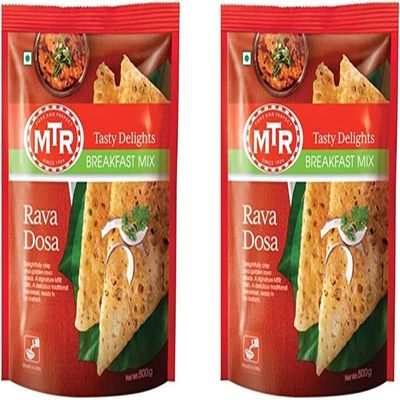 MTR Instant Ready Mix Various Flavours - Traditional South Indian Breakfast Tasty and Healthy - Easy to Prepare Snacks - Ready Mix Rava Dosa 500g (Pack of 2)