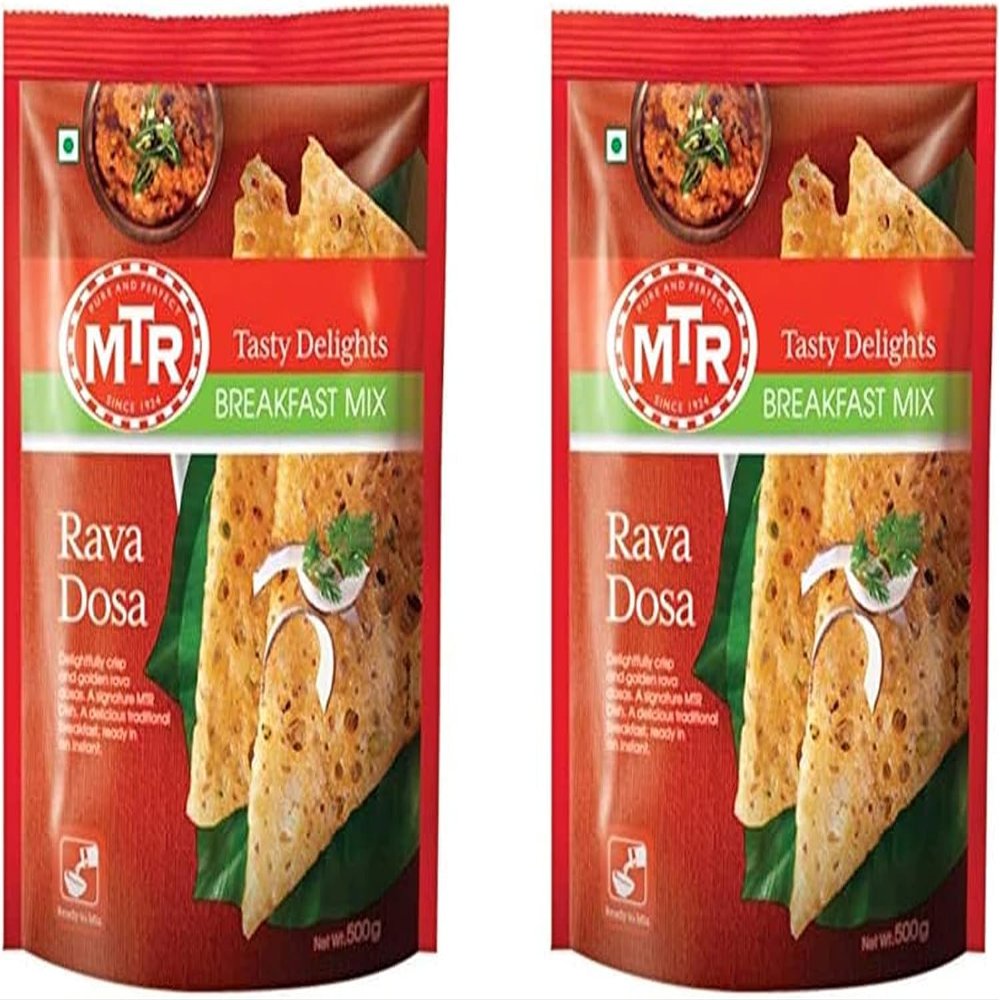 MTR Instant Ready Mix Various Flavours - Traditional South Indian Breakfast Tasty and Healthy - Easy to Prepare Snacks - Ready Mix Rava Dosa 500g (Pack of 2)