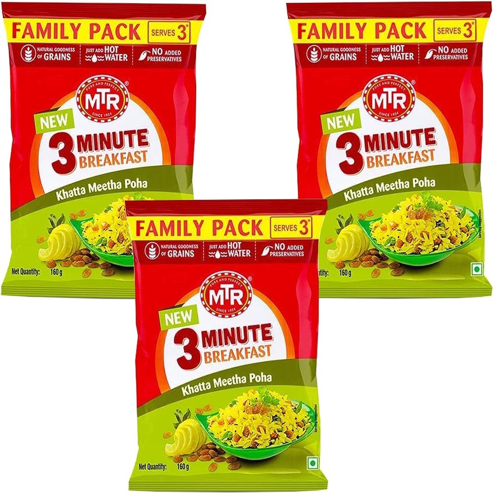 MTR Instant Ready Mix Various Flavours - Traditional South Indian Breakfast  Tasty and Healthy - Easy to Prepare Snacks - Khatta Meetha poha 160g (Pack of 3)