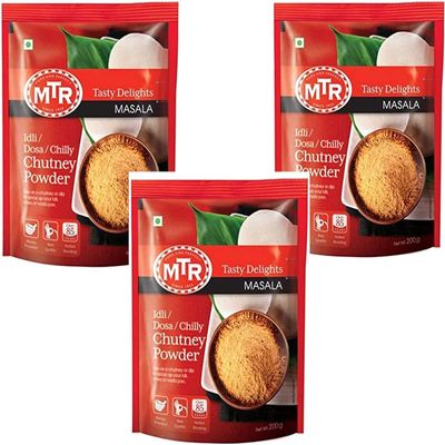MTR Instant Ready Mix Various Flavours - Traditional South Indian Breakfast Tasty and Healthy - Easy to Prepare Snacks - Chutney Powder 200g (Pack of 3)