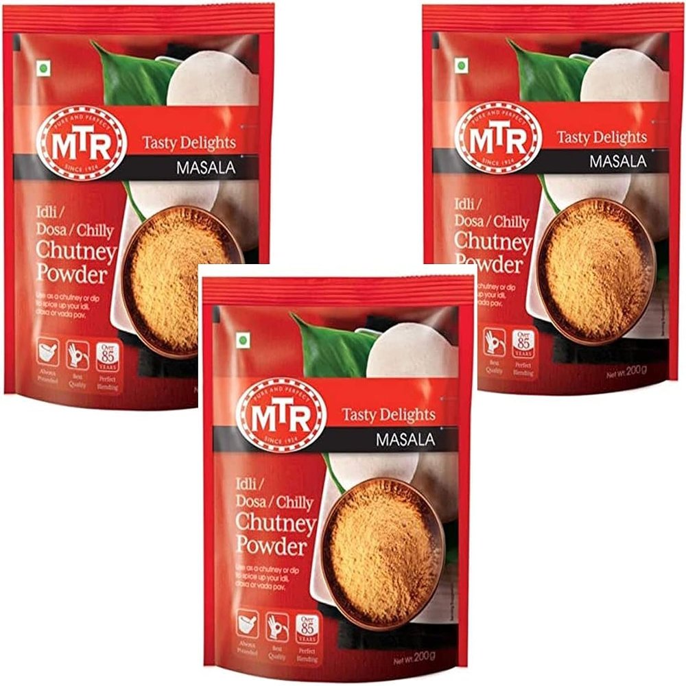 MTR Instant Ready Mix Various Flavours - Traditional South Indian Breakfast Tasty and Healthy - Easy to Prepare Snacks - Chutney Powder 200g (Pack of 3)