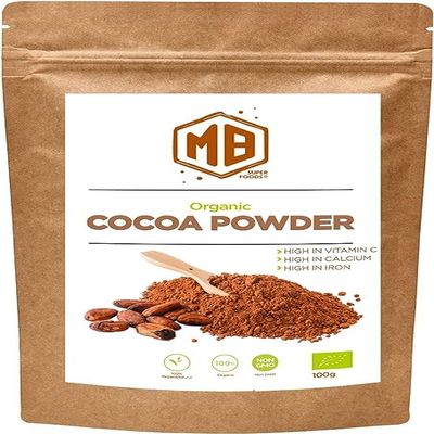 MB Superfoods Organic Cacao Powder - Unsweetened, Non-GMO, Gluten-Free, Pure and Natural Cocoa Powder for Baking & Smoothies, Daily Health and Energy Support - 100g