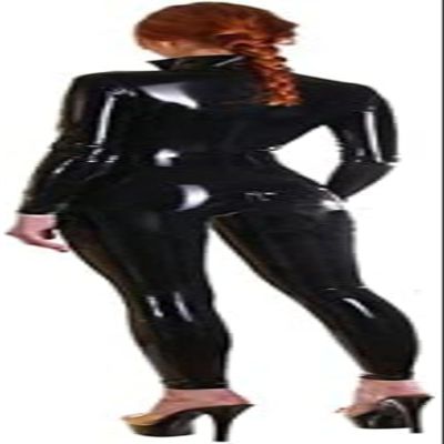 Sexy Latex Women Catsuit Front Zipper Rubber Bodysuits Customize,Black,L