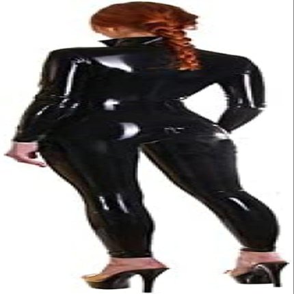 Sexy Latex Women Catsuit Front Zipper Rubber Bodysuits Customize,Black,L