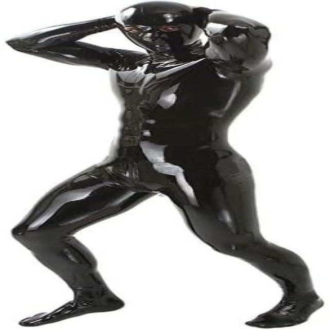 Sexy Full Body Adult Latex Rubber Catsuit Hood for Men and Women Unisex Latex Suit Bodysuit,Black,Man-M