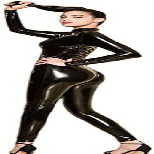Zipper Open Crotch Long Sleeve Bodysuit Sexy Black Jumpsuits Latex Catsuit Bodystocking-Black,Black,XL