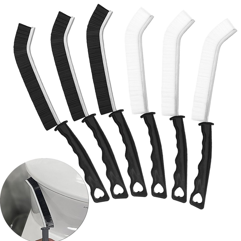 KEYRI 6 Pieces Crevice Cleaning Brush, Groove Detail Cleaner Scrub Brush Hard Bristle Crevice Cleaning Brush, Dead Corners Multifunctional Brushes for Bathroom Kitchen Window Door (3 Black + 3 White)