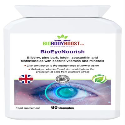 BioBodyBoost BioEyeNourish | Lutein, Zeaxanthin & Bilberry Extract | Natural Vision Support Supplement for Everyday Eye Health | 90 Capsules