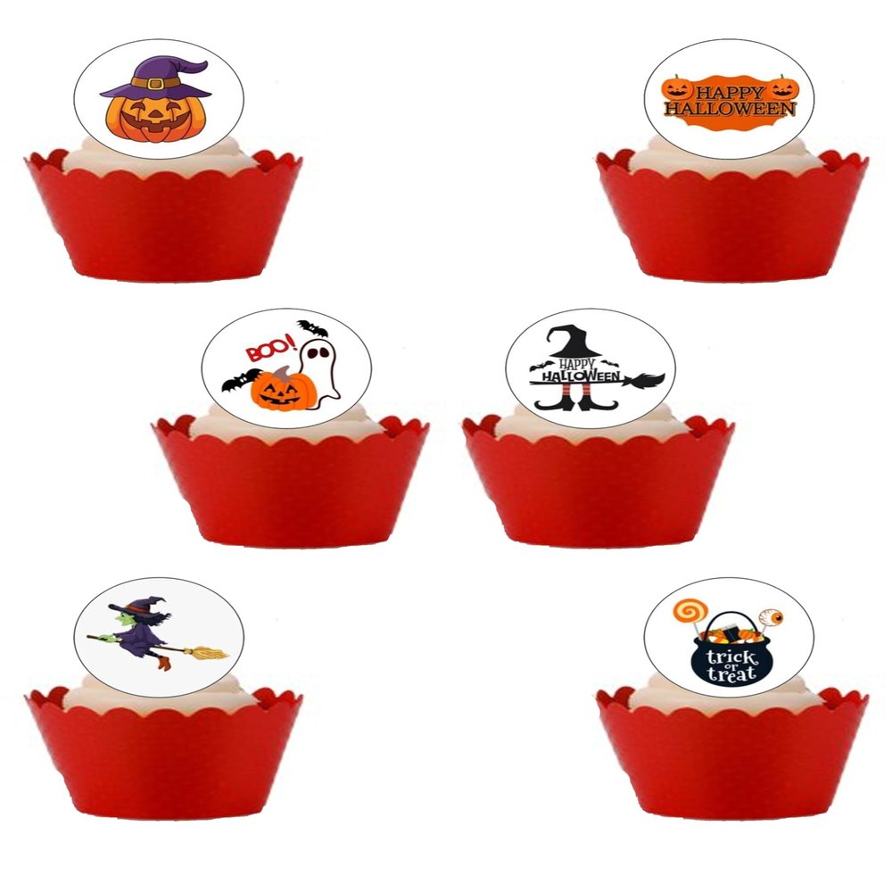 24 Pre-Cut CLIPART HALLOWEEN Themed Edible Wafer Paper Cake Toppers Decorations