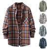 Flannel Shirt Men's Checked Cotton Shirt Long Sleeve Plaid Shirt Casual Checked Shirt Regular Fit for Autumn Winter, E Beige, M view 2