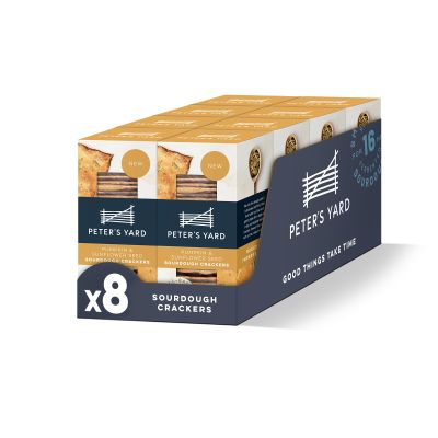 Peter's Yard Sourdough Crackers, Pumpkin and Sunflower Seed, Great with Chutney and Cheese, High Fibre, Natural Ingredients, Low Sugar, Pack of 8 x 105g Boxes
