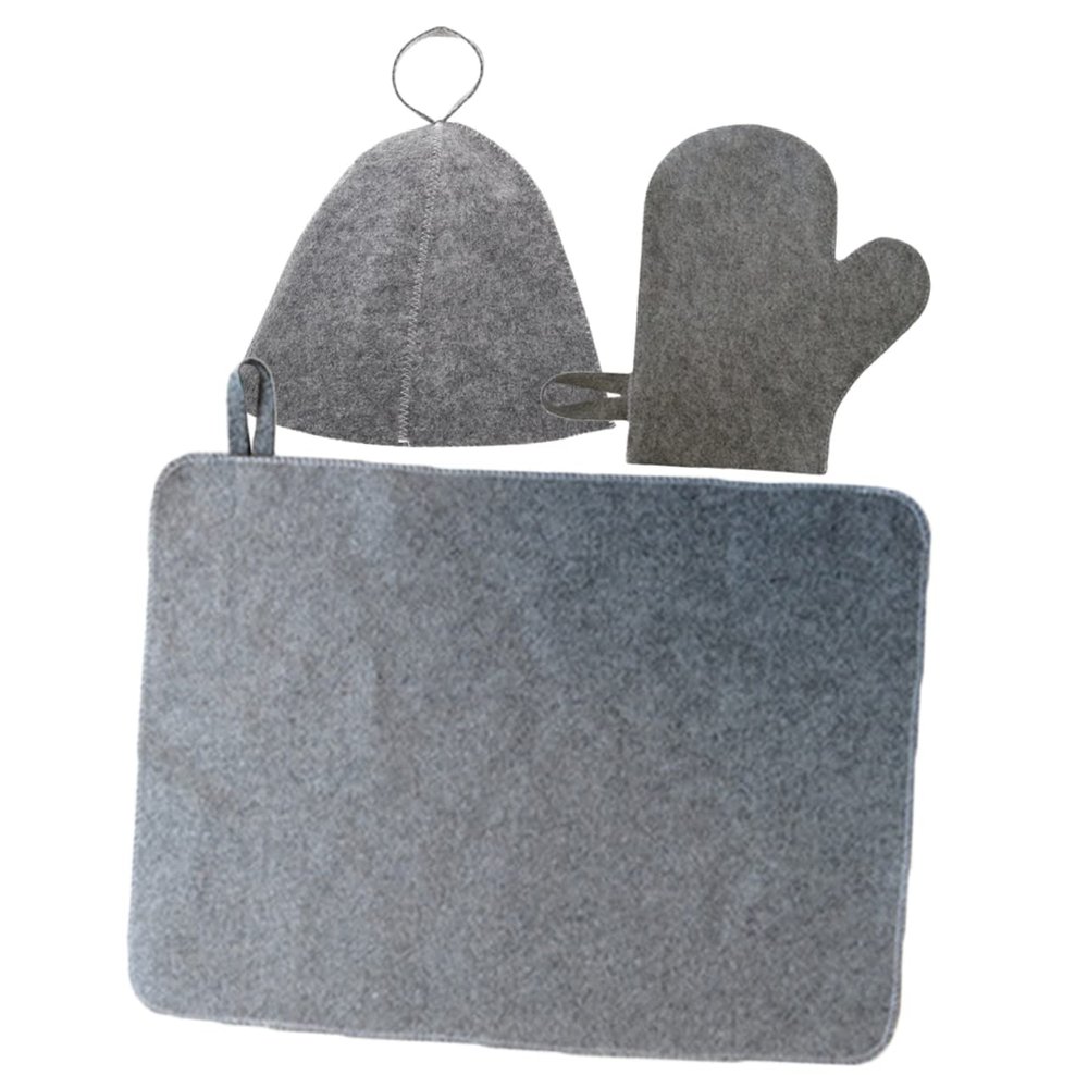 CIMAXIC Sauna Cap Set Mitten and Mat Breathable Felt Sauna Hat for Women Stylish Grey for Home Spa