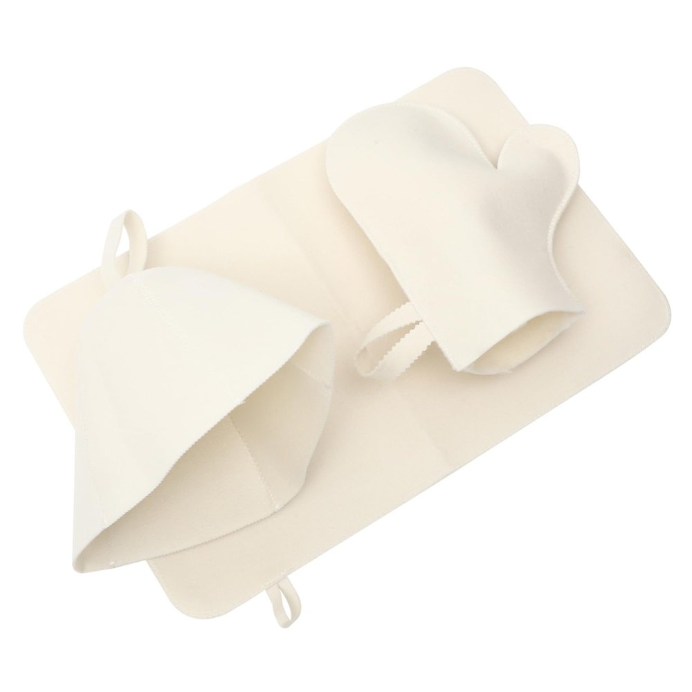 FONDOTIN Sauna Bath Essential Felt Hat Gloves Pad Set Sauna Cap Hair Cover Protective Cap Spa Supplies