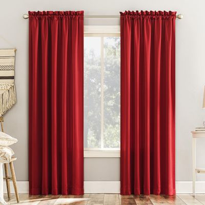 Sun Zero Barrow 2-Pack Energy Saving Rod Pocket Curtain Panel Pair, 54" x 63, Holiday Red