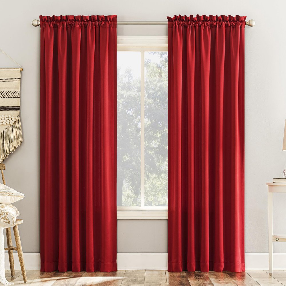 Sun Zero Barrow 2-Pack Energy Saving Rod Pocket Curtain Panel Pair, 54" x 63, Holiday Red