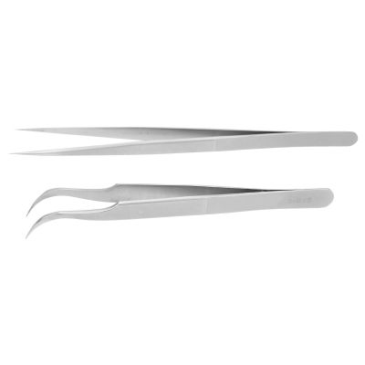 Hyuduo 2Pcs Eyelash Extension Tweezers, Straight Elbow Tip Tweezers Nippers, Stainless Steel Anti-Static Tweezers False Lash Application Tools For Girls Ladies,Tweezers