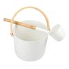 Allayu Sauna Bucket With Long Handle Spoon Health Wellness In Hands Energy Efficient Aluminum Sauna Bucket Tool Sauna Barrels, 5L White view 1