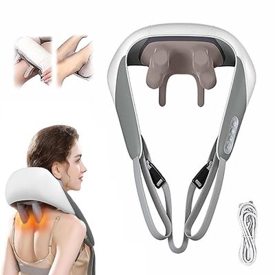 2023 Latest Goletsure Massagers for Neck and Shoulder with Kneading,Shiatsu Neck and Back Massager,Simulate Human Hand Grasping and Kneading for Pain Relief Deep Tissue,White