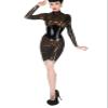 100% Latex Dress Transparent Black High Collar Catsuit with Black Corset Design Leotard with Back Zipper Long Sleeves Gummi Rubb,Transparent Black,L view 3