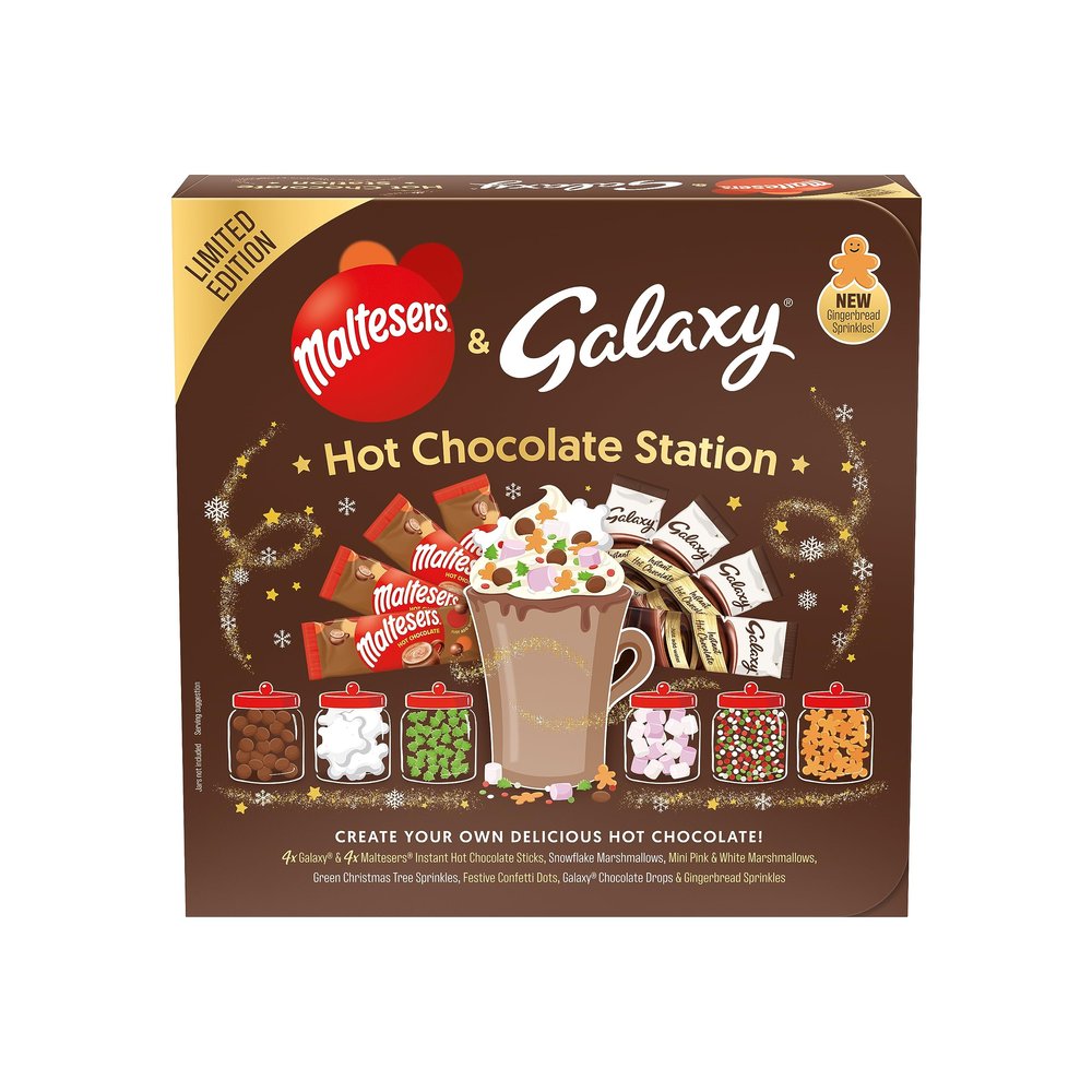 GALAXY Maltesers & Hot Chocolate Station | Gift Set With Sachets & 6 Toppings | Create Your Own Experience | Pack of 1
