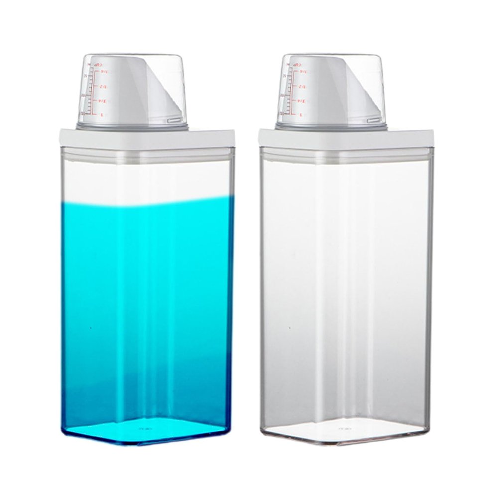 2 Pieces 1500ml Airtight Laundry Detergent Dispenser with Measuring Cup, Clear Laundry Liquid and Powder Detergent Dispenser, Washing Powder Storage Container Fabric Softener Storage Bottle Dispenser