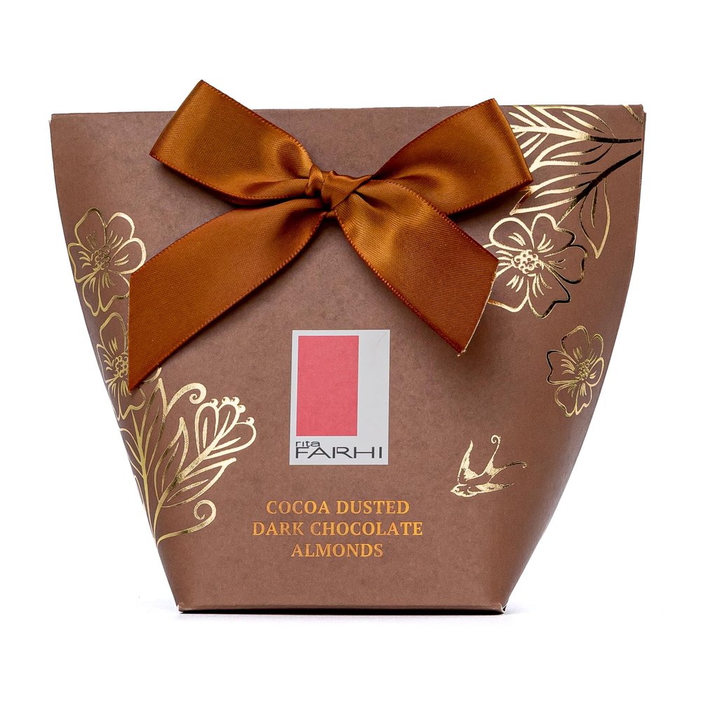 Rita Farhi Cocoa Dusted Dark Chocolate Coated Almonds in Gift Box with Bow, 130g