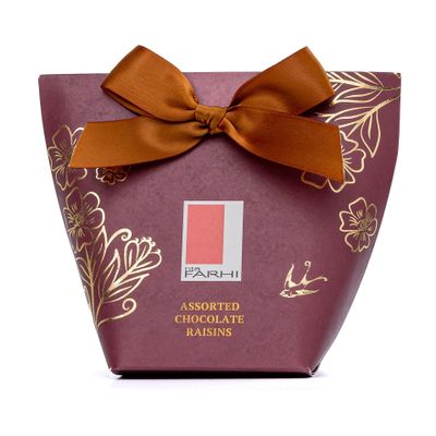 Rita Farhi Assorted Chocolate Coated Raisins in Gift Box with Bow, 130g